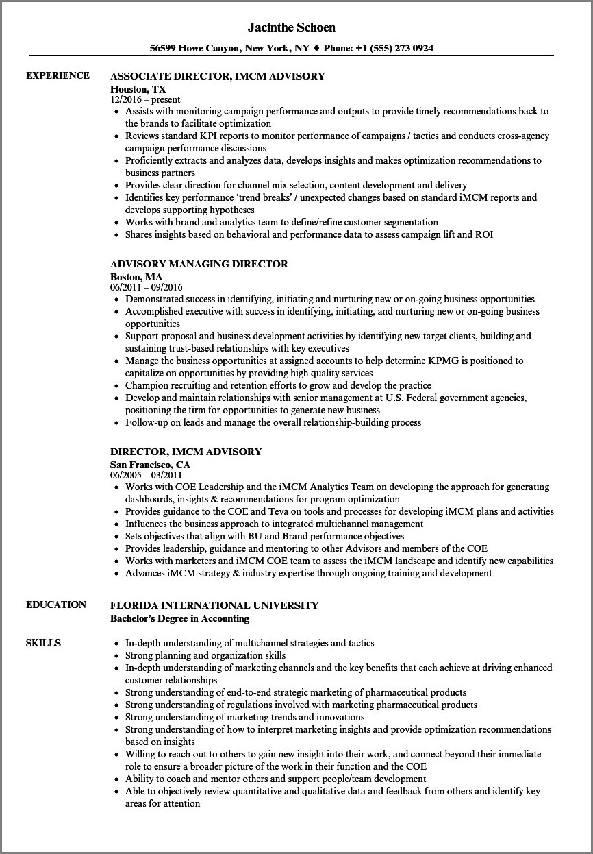 Big 4 Senior Resume Example Managed India Team