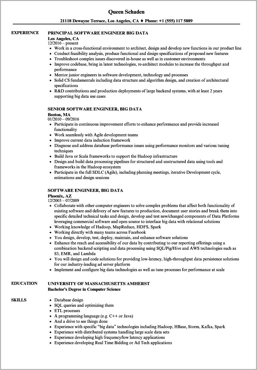 Big Data Resume For 2 Years Experience