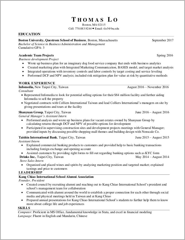 resume boston university