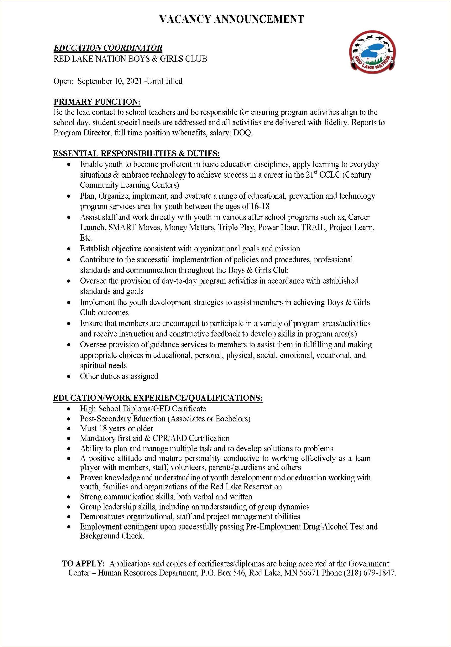 Boys And Girls Club Resume Example - Resume Example Gallery