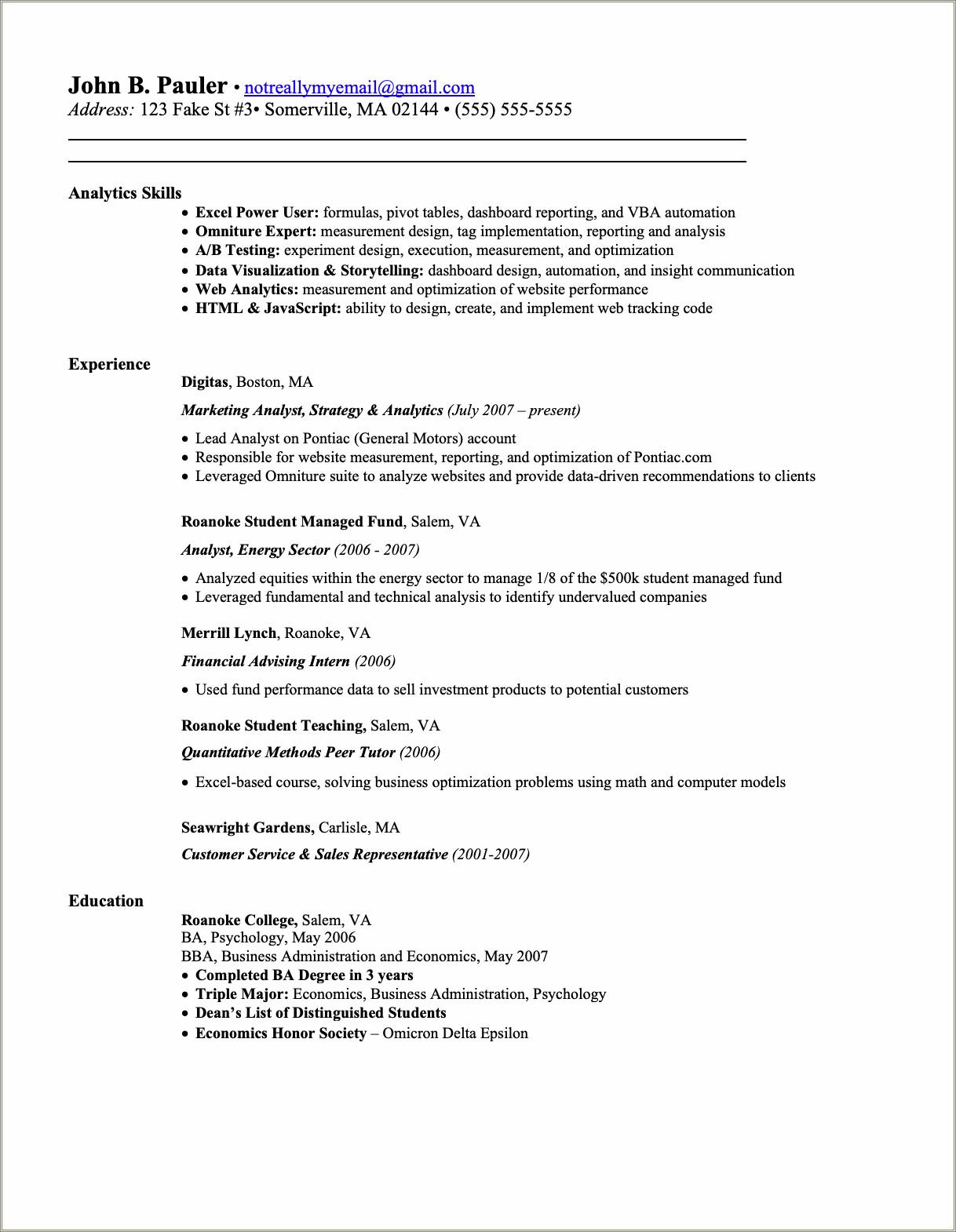 Business Analyst Credit Card Experience Resume