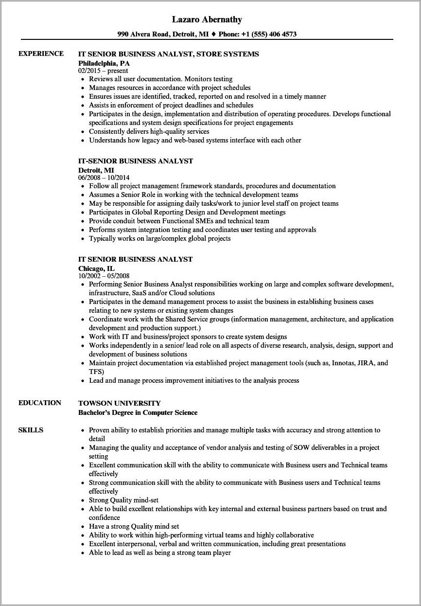 Business Analyst With Credit Card Experience Resume