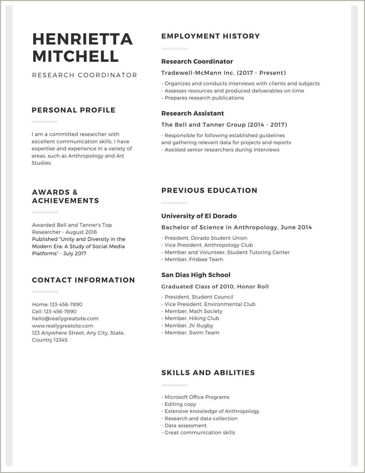 Canva Resume For High School Students