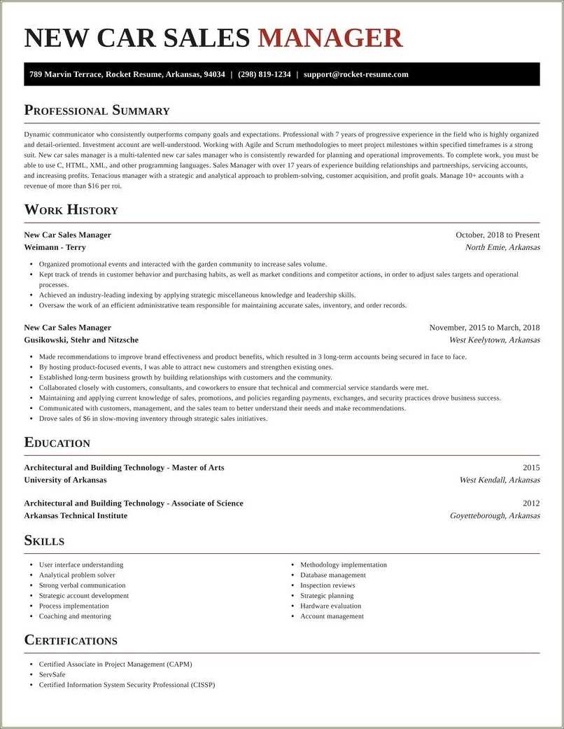 Car Sales Team Lead Job Description Resume