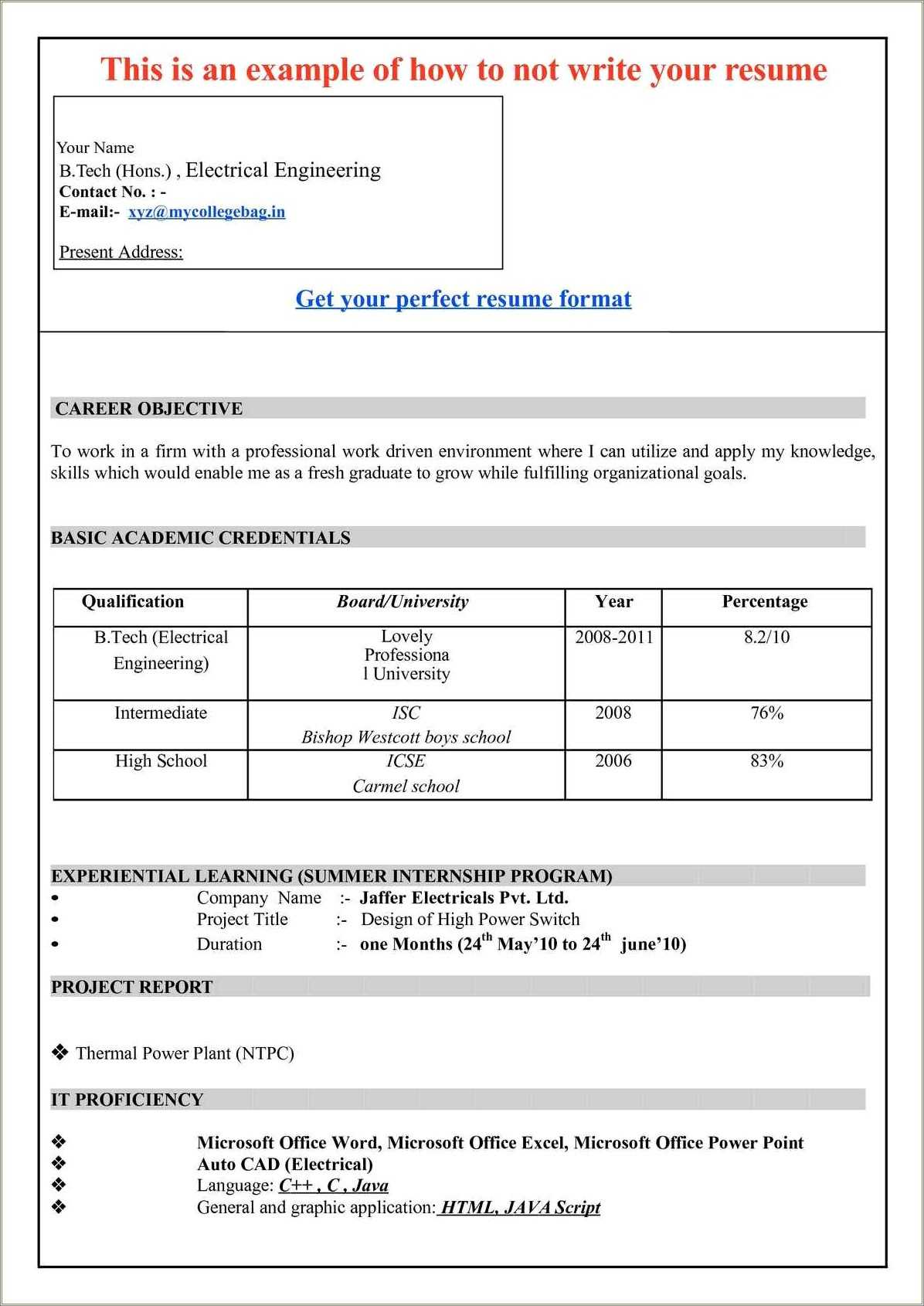 Career Objective For Engineer For Resume Fresher