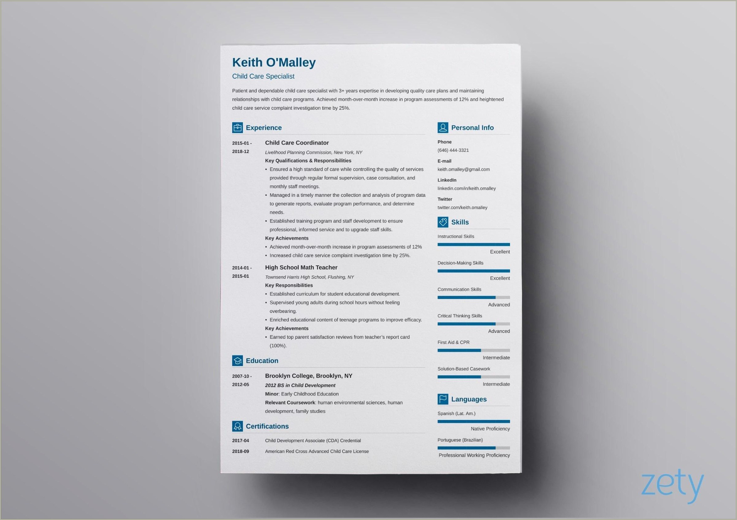 Cascade One Page Resume Template Free Download Resume Example Gallery