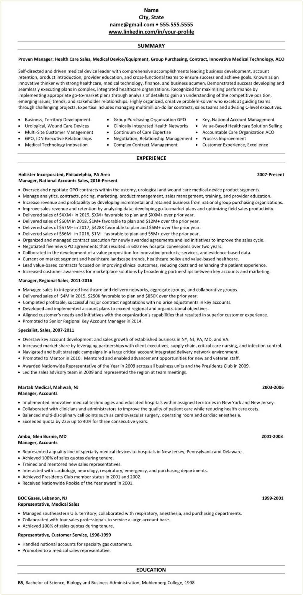 Ceo Medical Device Resume Example