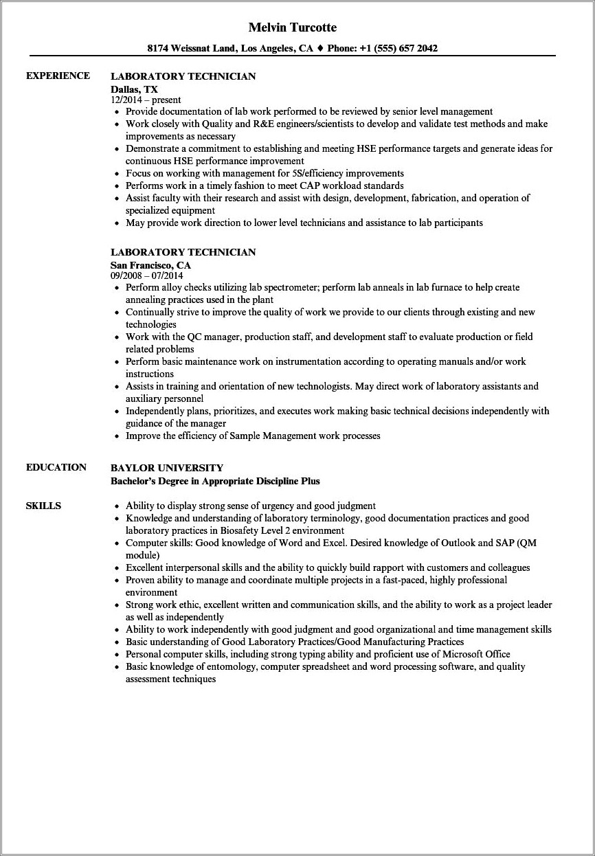 Chemistry Lab Skills List Resume - Resume Example Gallery