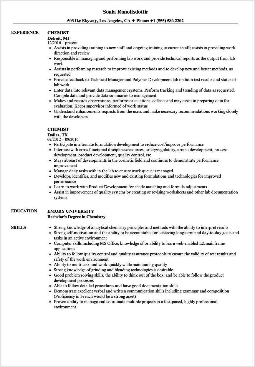 Chemistry Skills To Include On - Chemistry Skills To Include On Resume