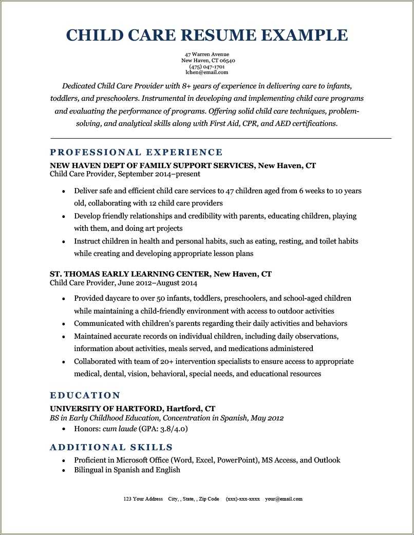 Child Care Assistant Resume Sample