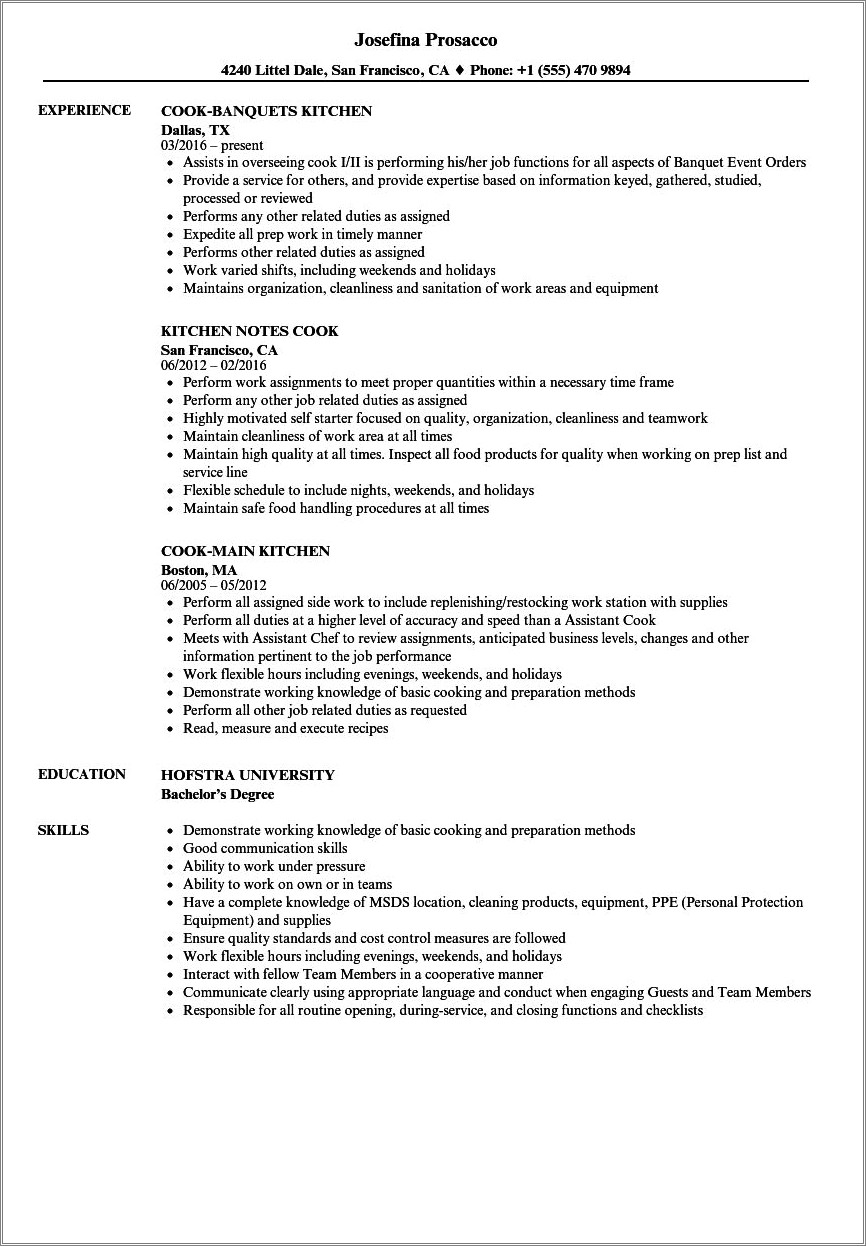 Child Care Cook Resume Sample
