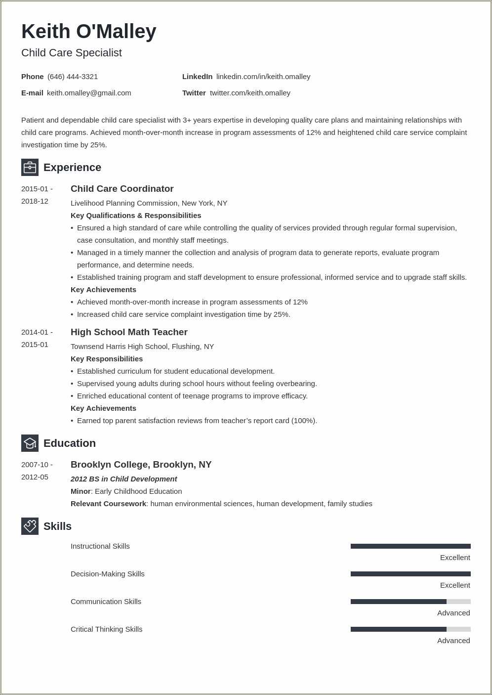 Child Care Counselor Resume Sample