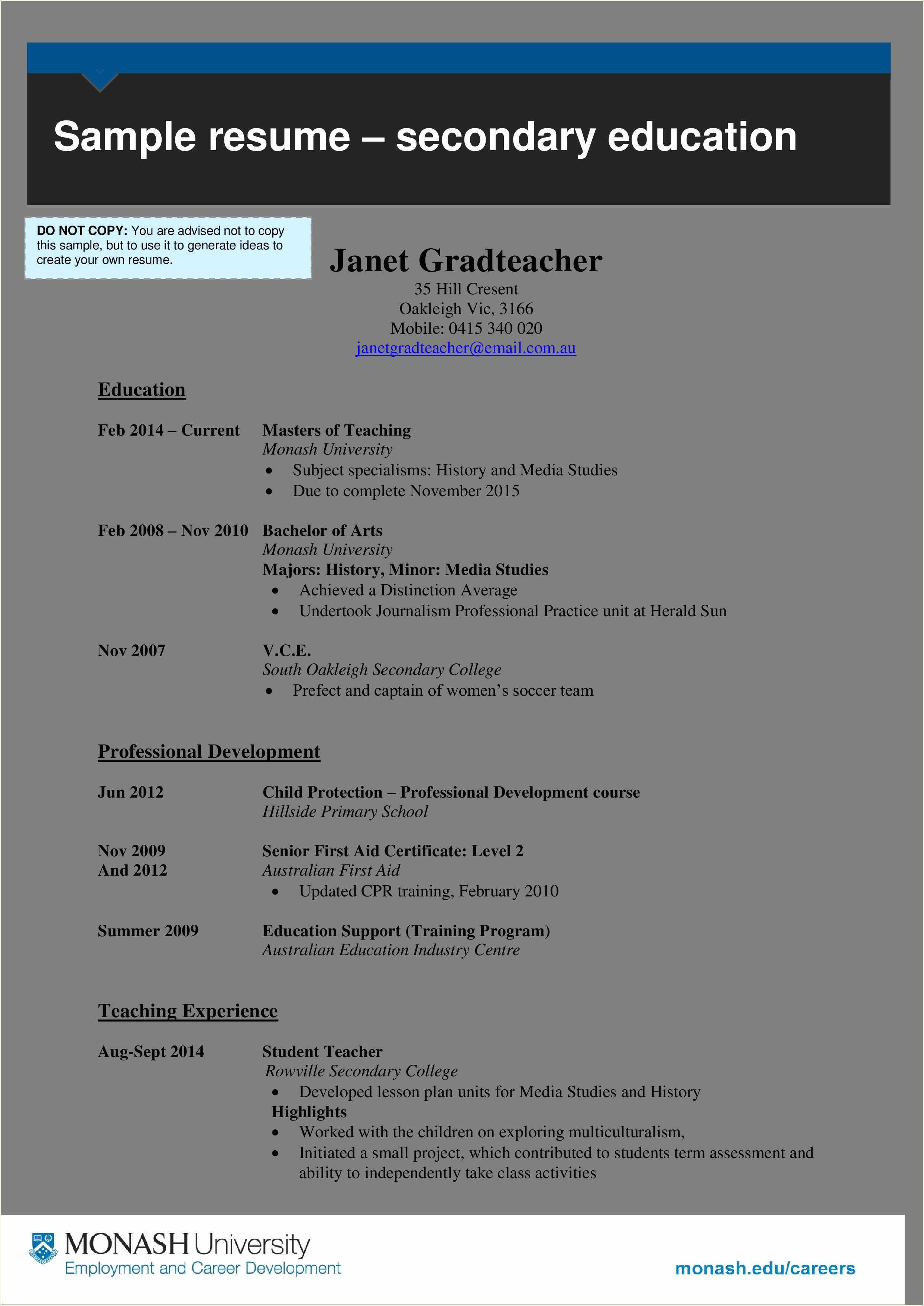 Child Care Educator Resume Sample