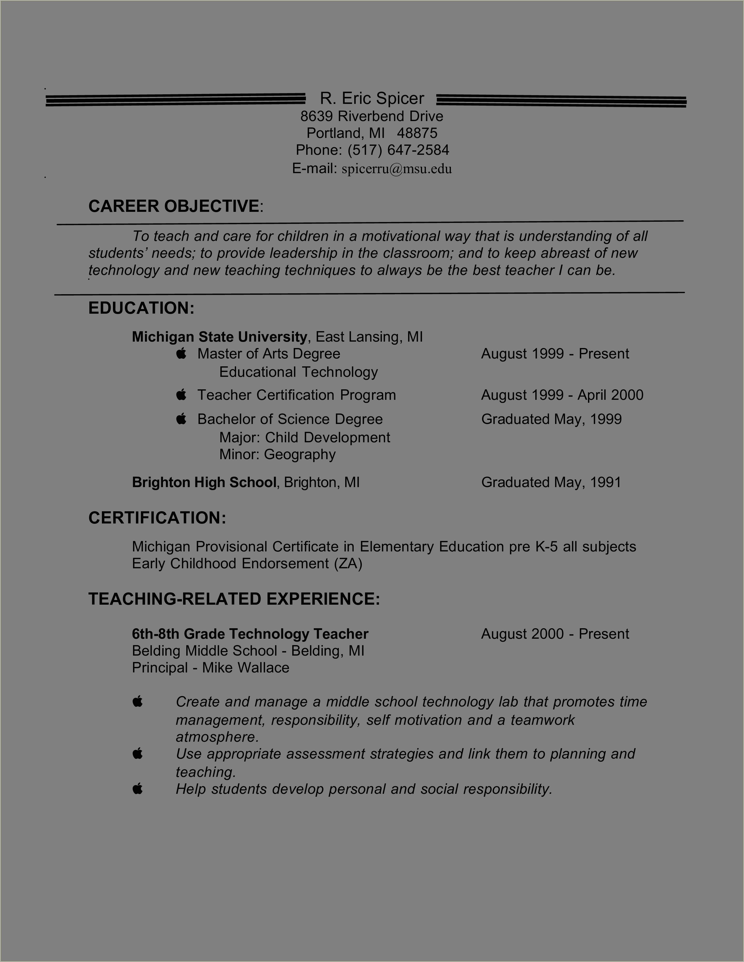 Child Care Resume Objective Sample