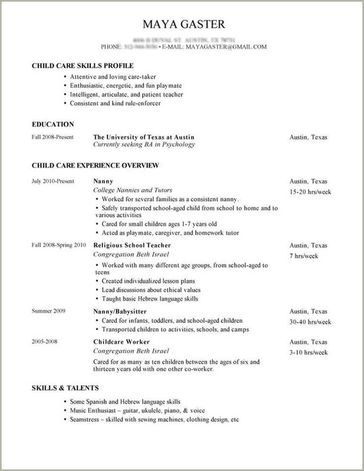 Child Care Sample Resume Best Sample Resume