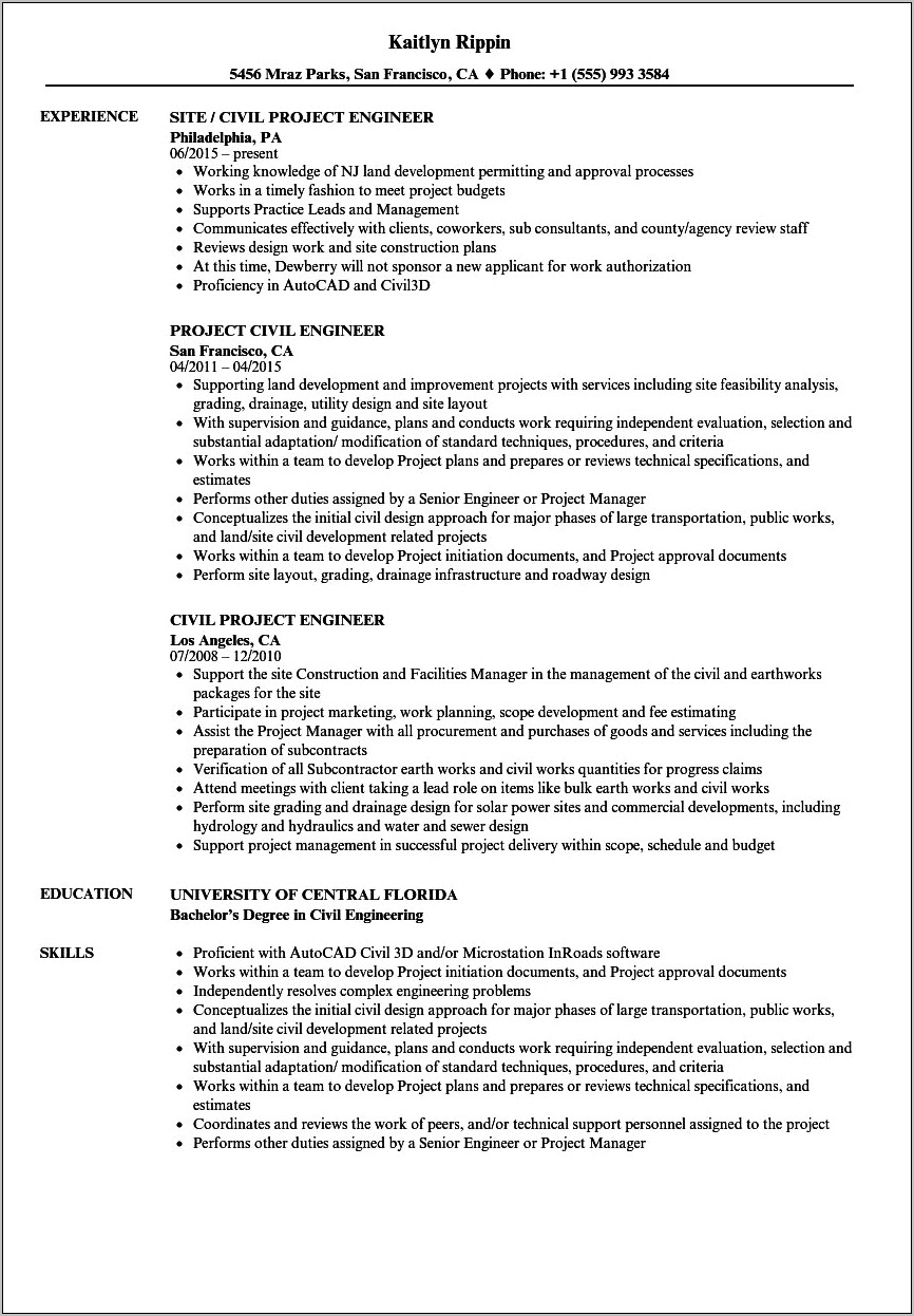 Civil Engineering Resume Objective Sample