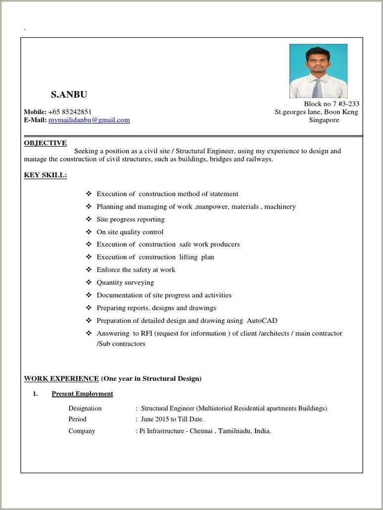 Civil Site Engineer Resume In Word Format