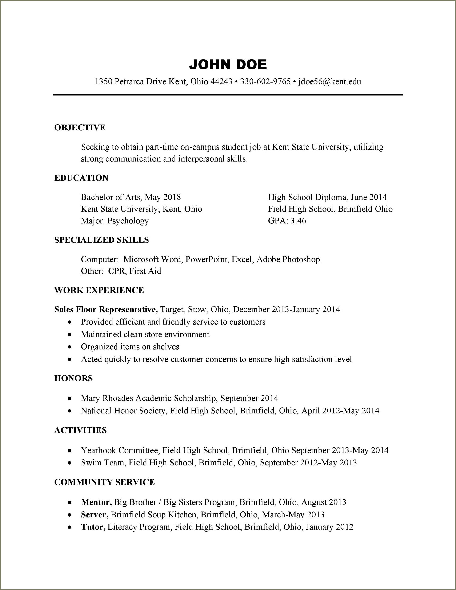 High School Student College Resume - College Application Resume For High School Student 