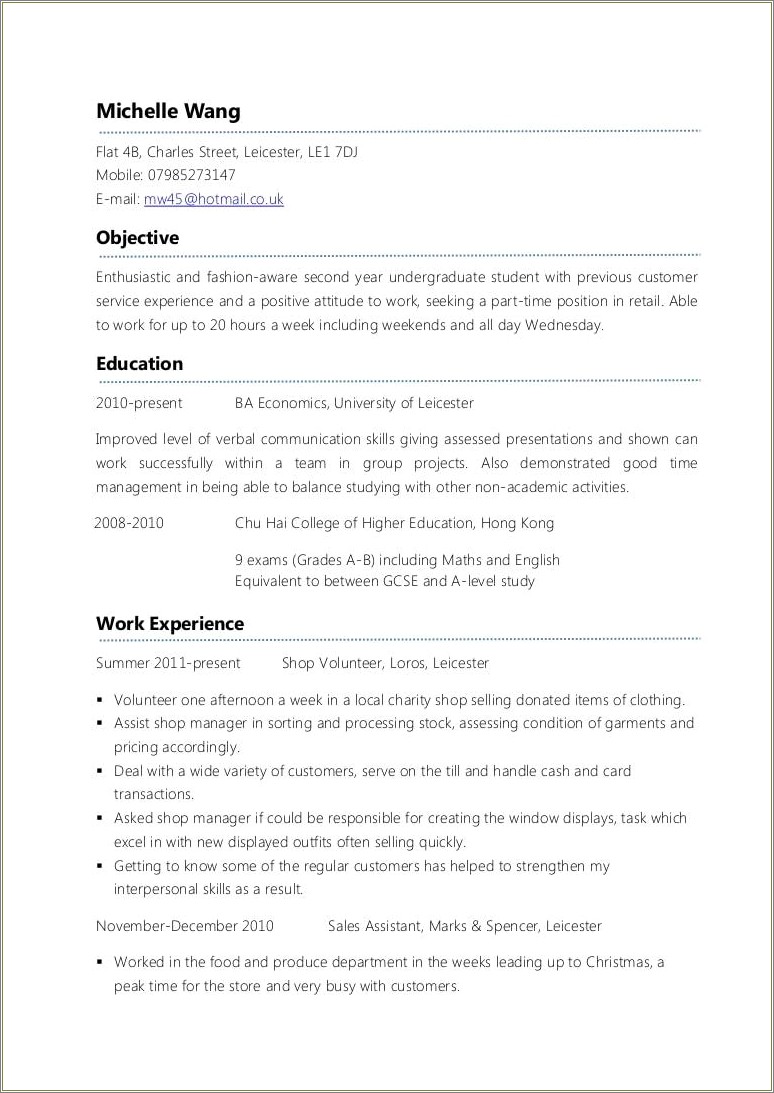 First Time College Resume Examples Resume Example Gallery