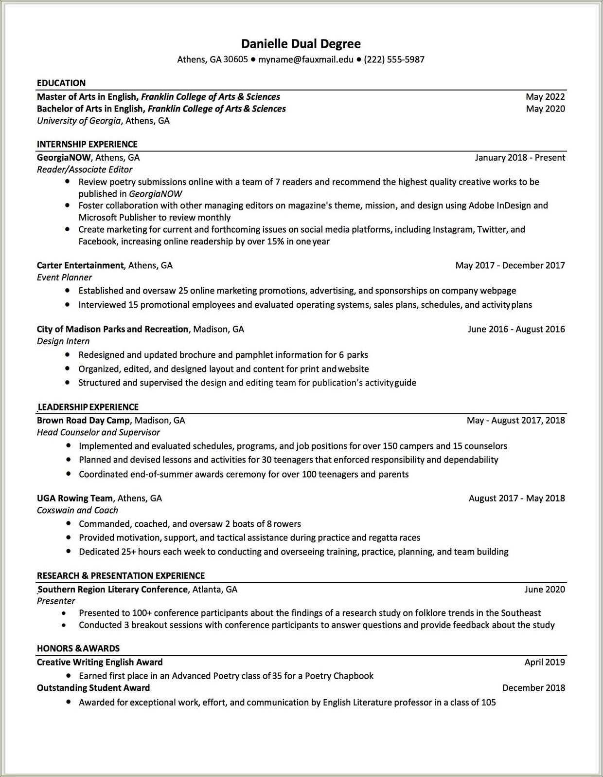 college student resume first job