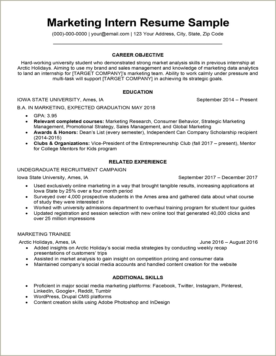 College Student Resume Objective Journalism