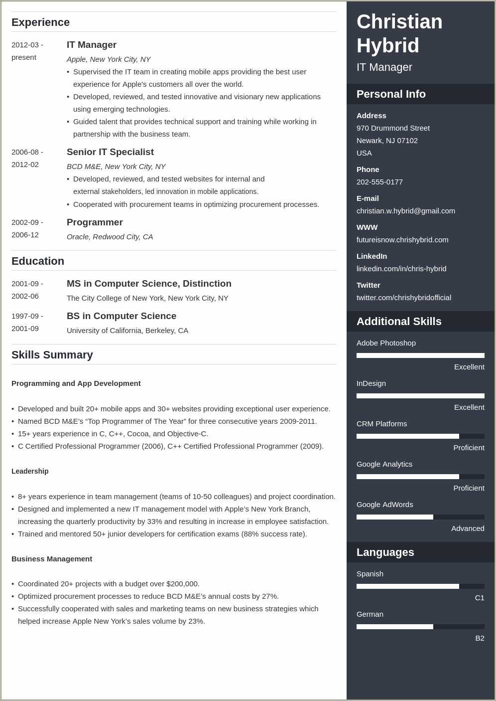 Examples Of A Combination Resume Format Resume Example Gallery