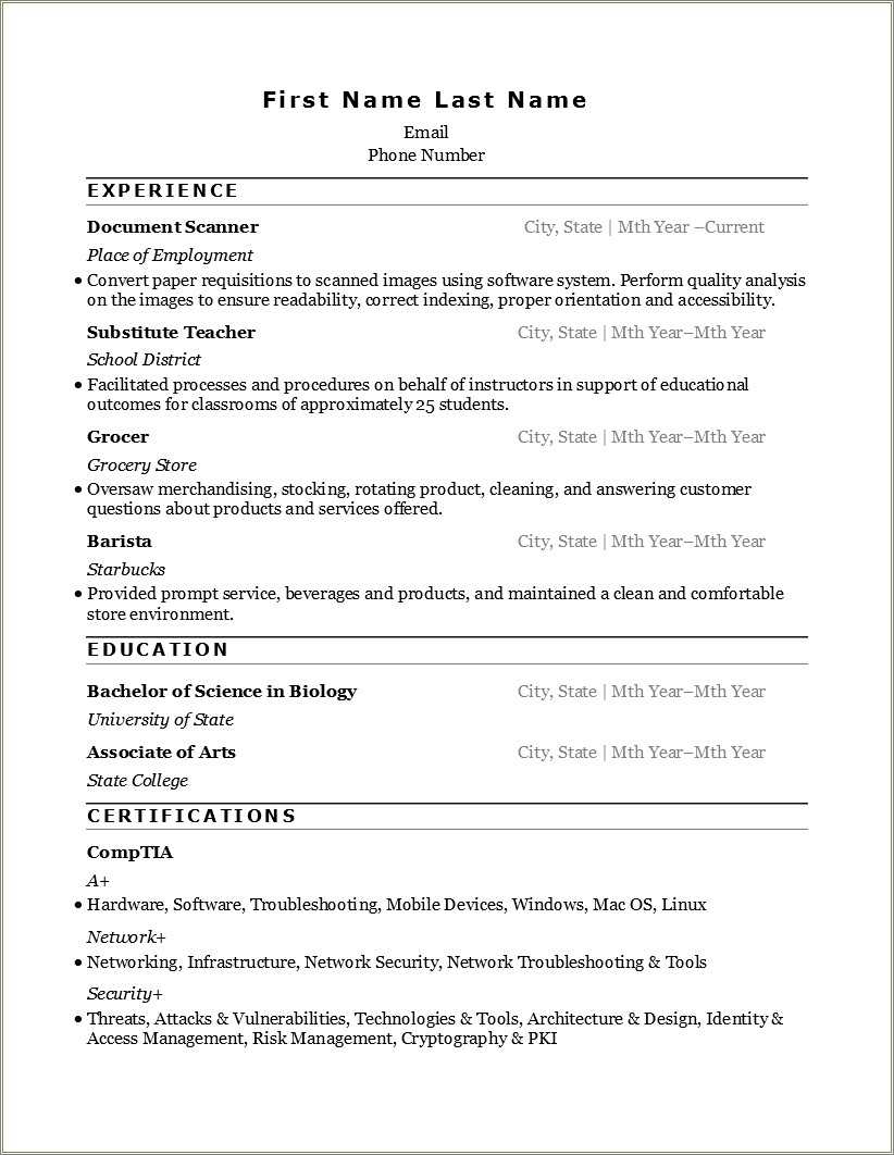 Comptia Certified Logo Resume Example