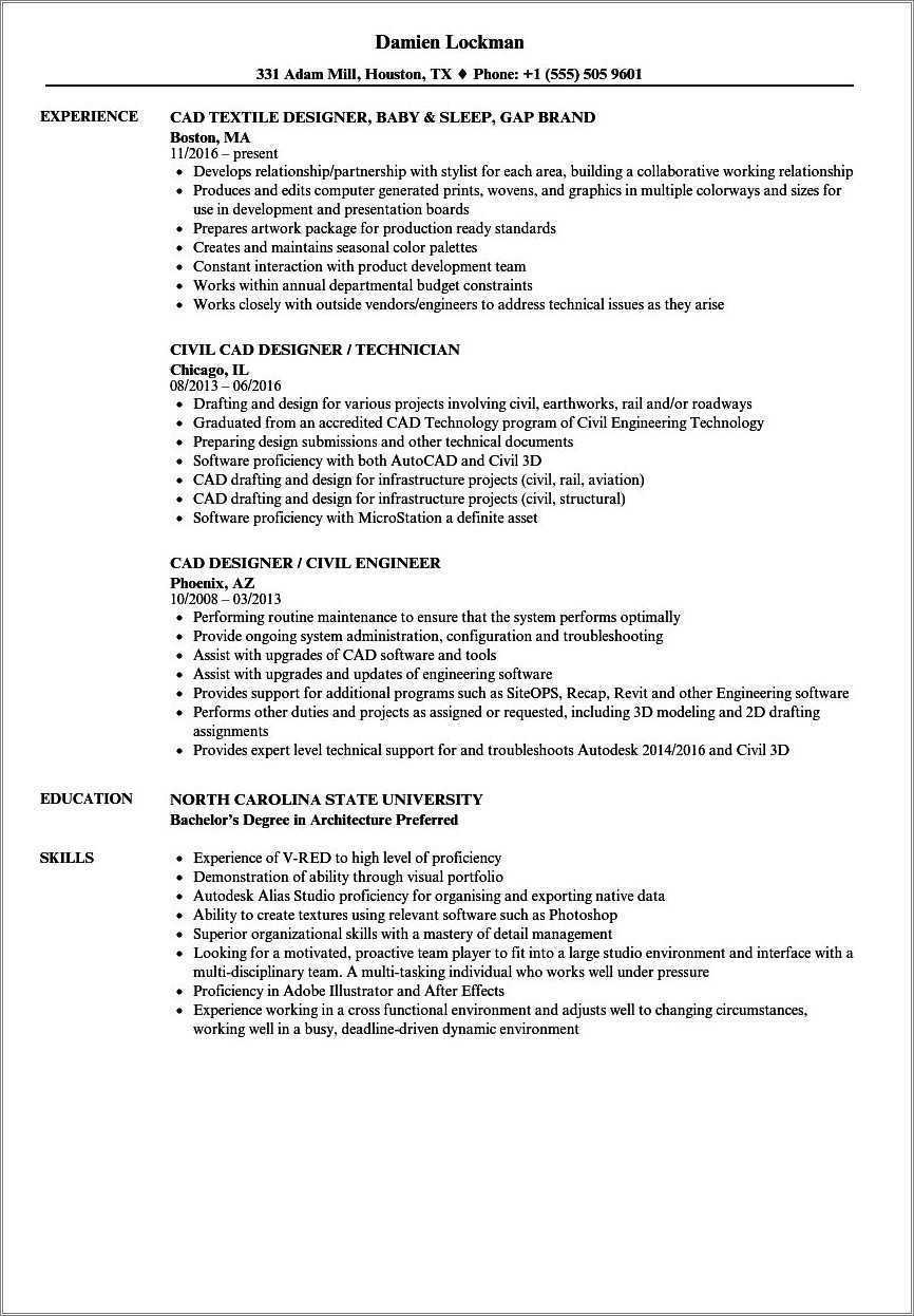 Computer Aided Drafter Resume Examples
