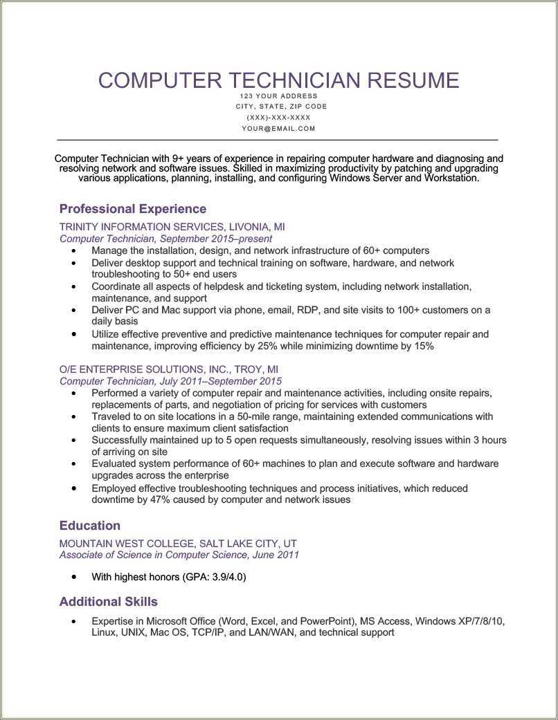 Computer Assistant Objective In Resume