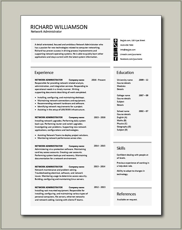 Computer Hardware And Networking Experience Resume Format