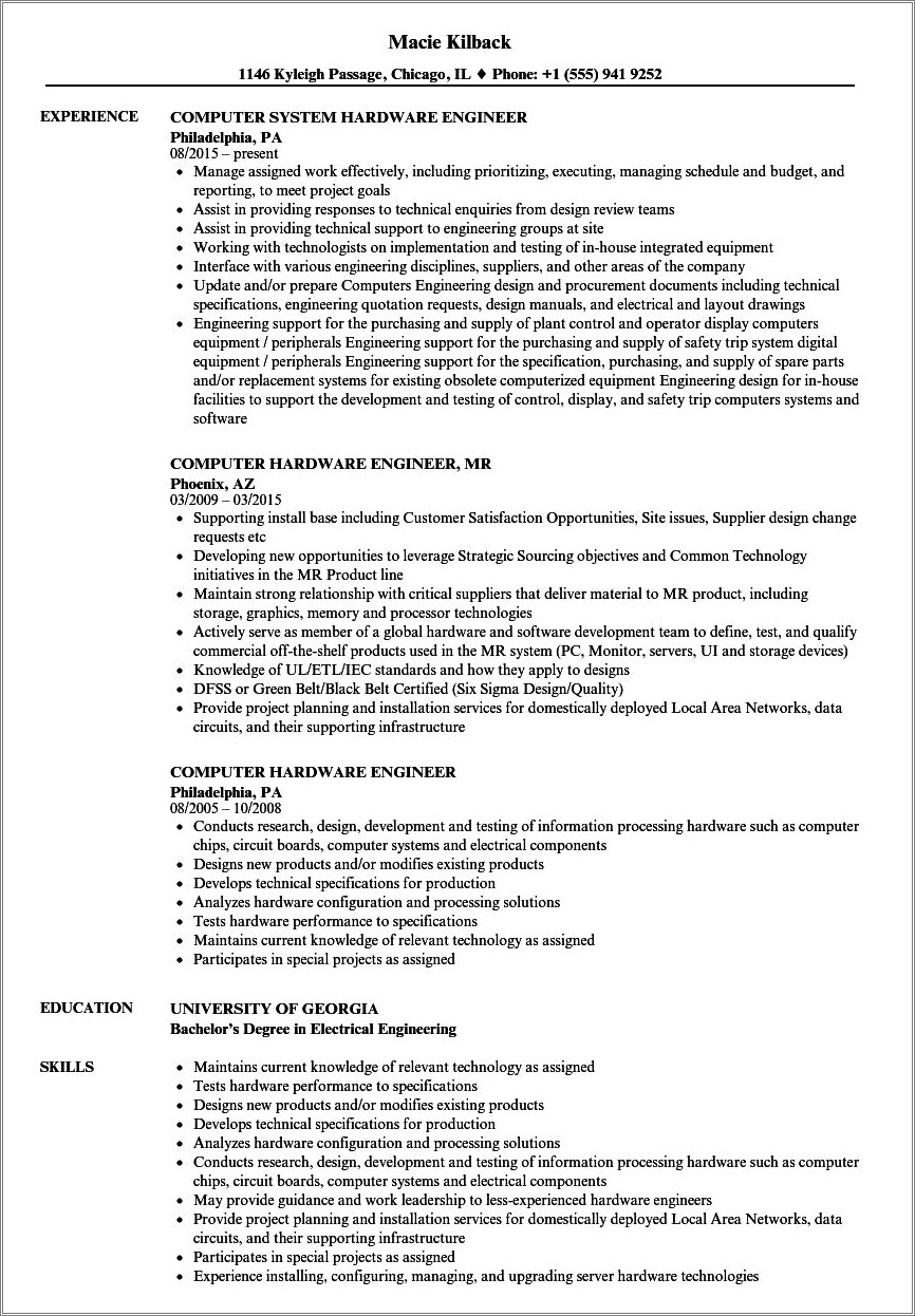 Computer Hardware And Networking Resume Format Free Download