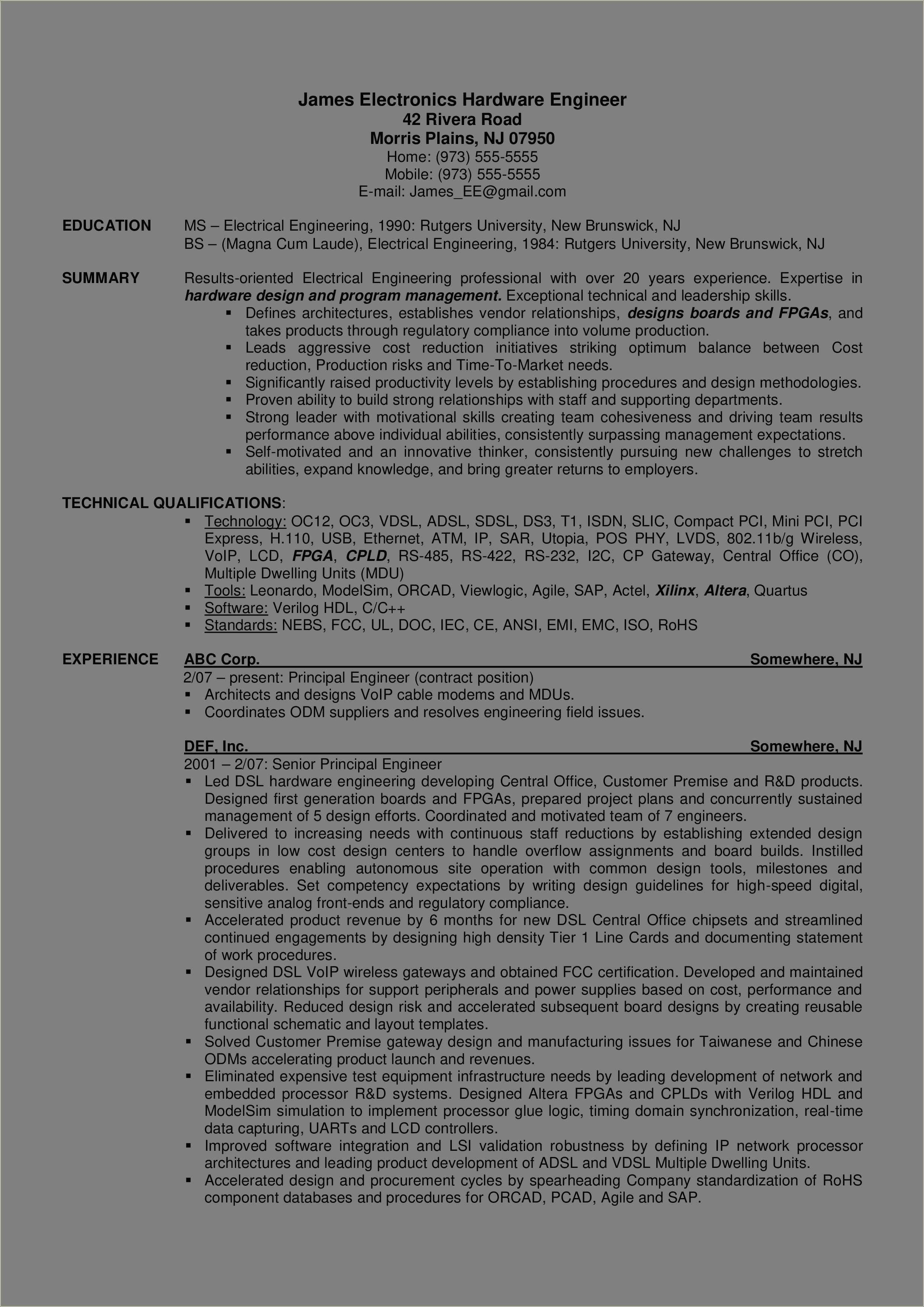 Computer Hardware And Networking Resume Format In Word