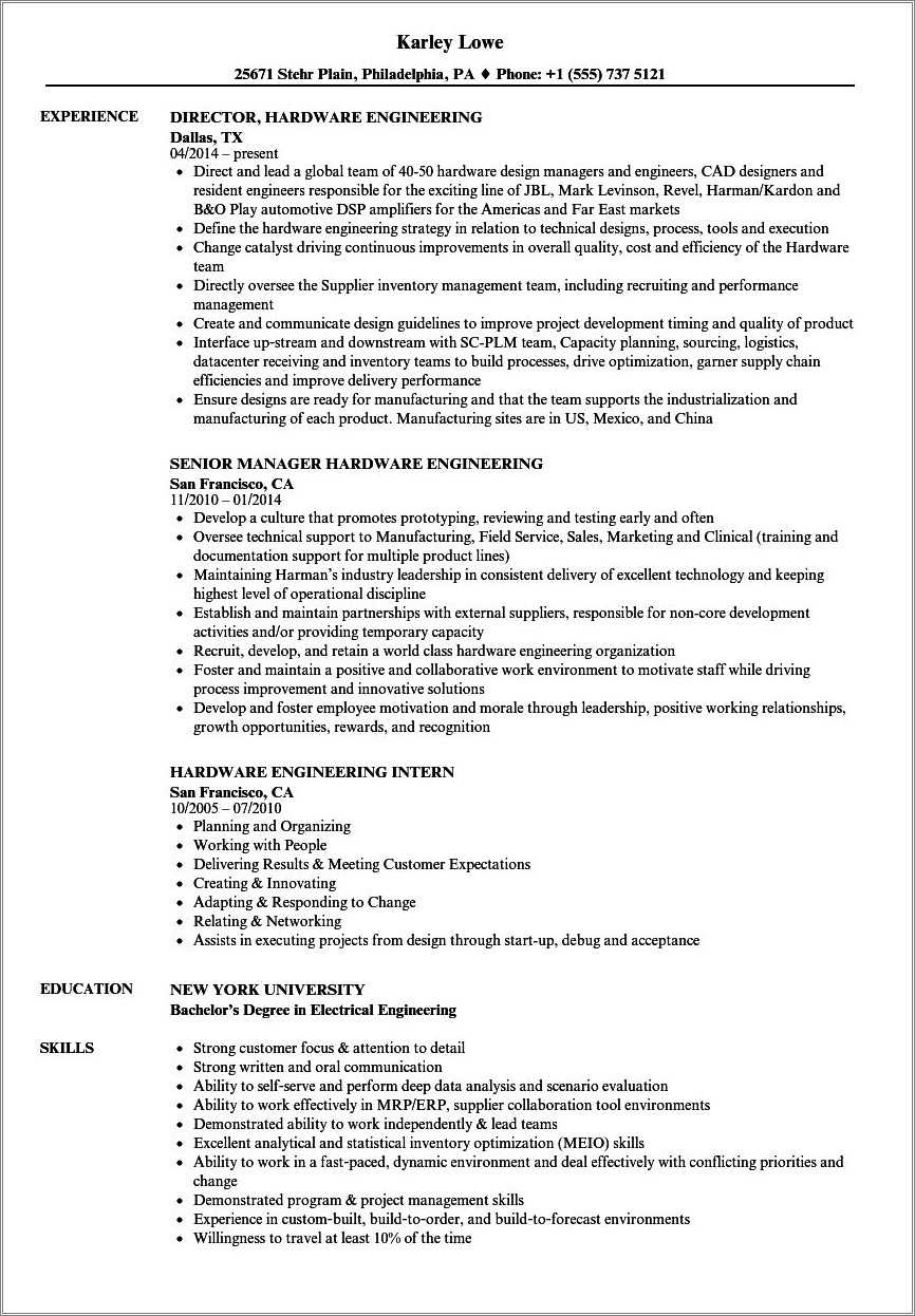 Computer Hardware Engineer Sample Resume