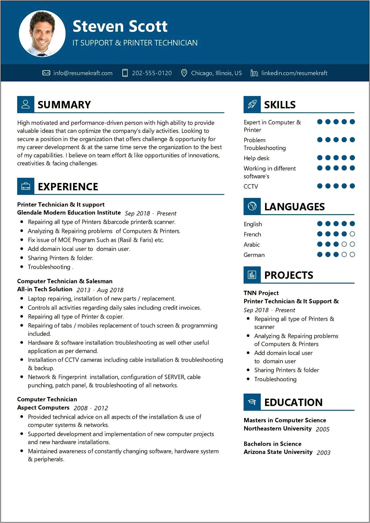 Computer Hardware Technician Resume Sample