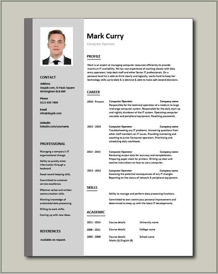 Computer It Job Resume Example