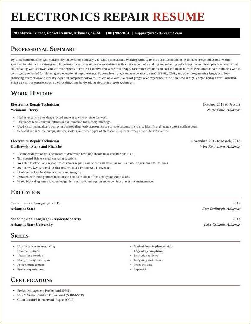 Computer It Repair Technician Example Resume