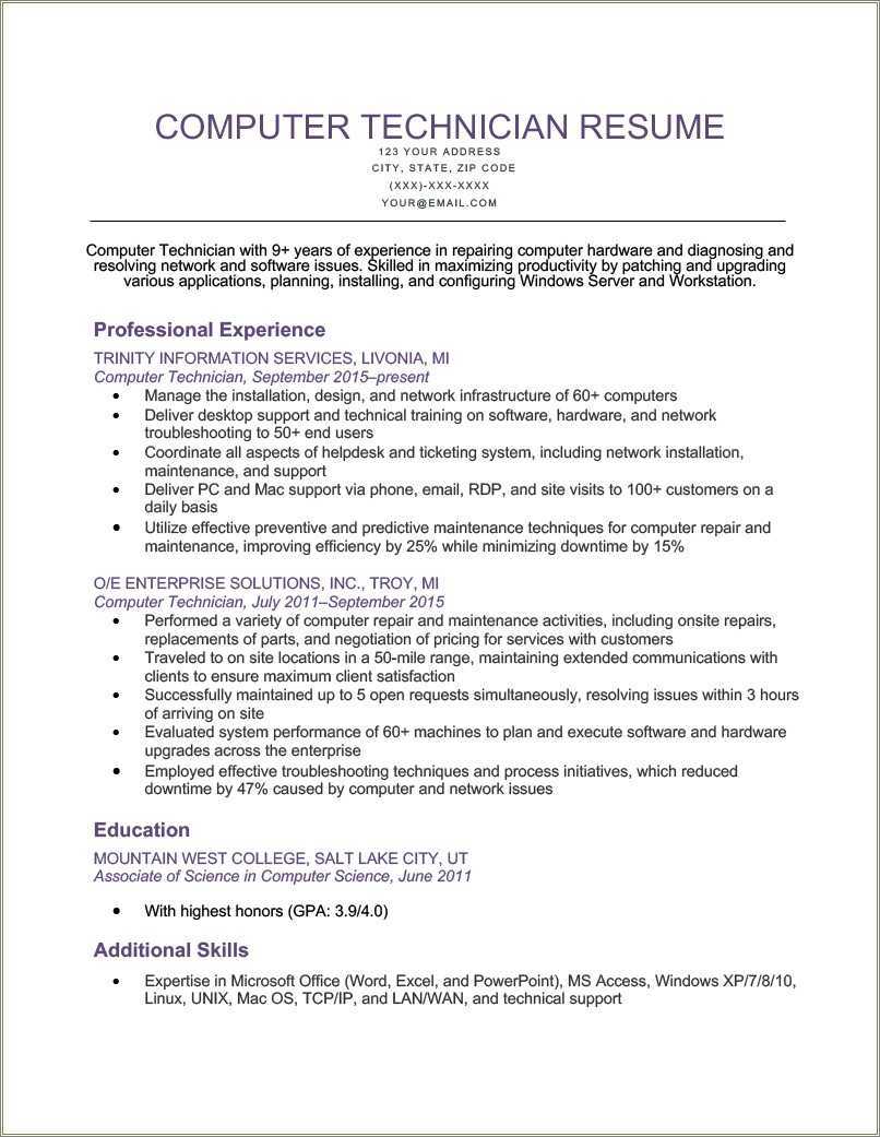Computer Knowledge On Resume Example