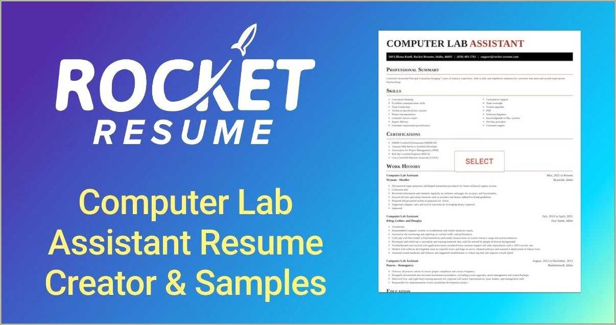 Computer Lab Assistant Job Resume
