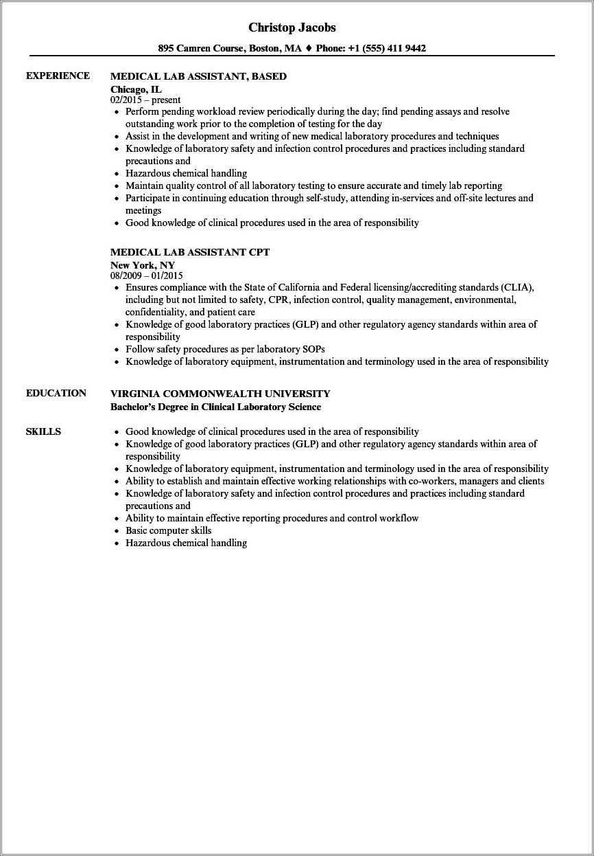 Computer Lab Assistant Resume No Experience