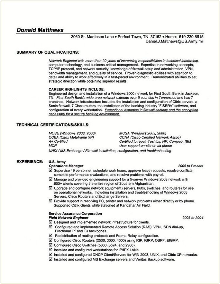 Computer Network Engineer Resume Sample