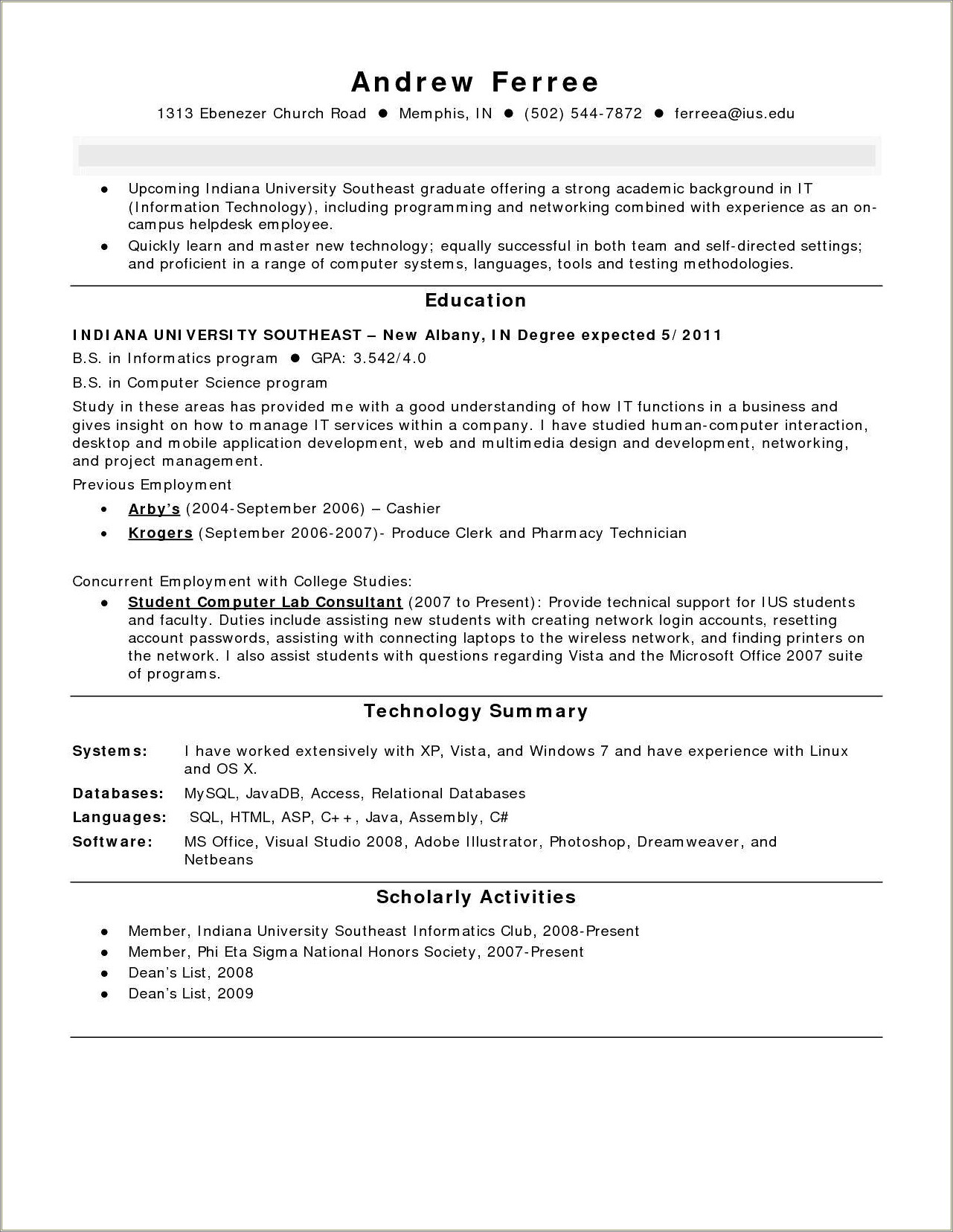 Computer Network Resume With No Experience