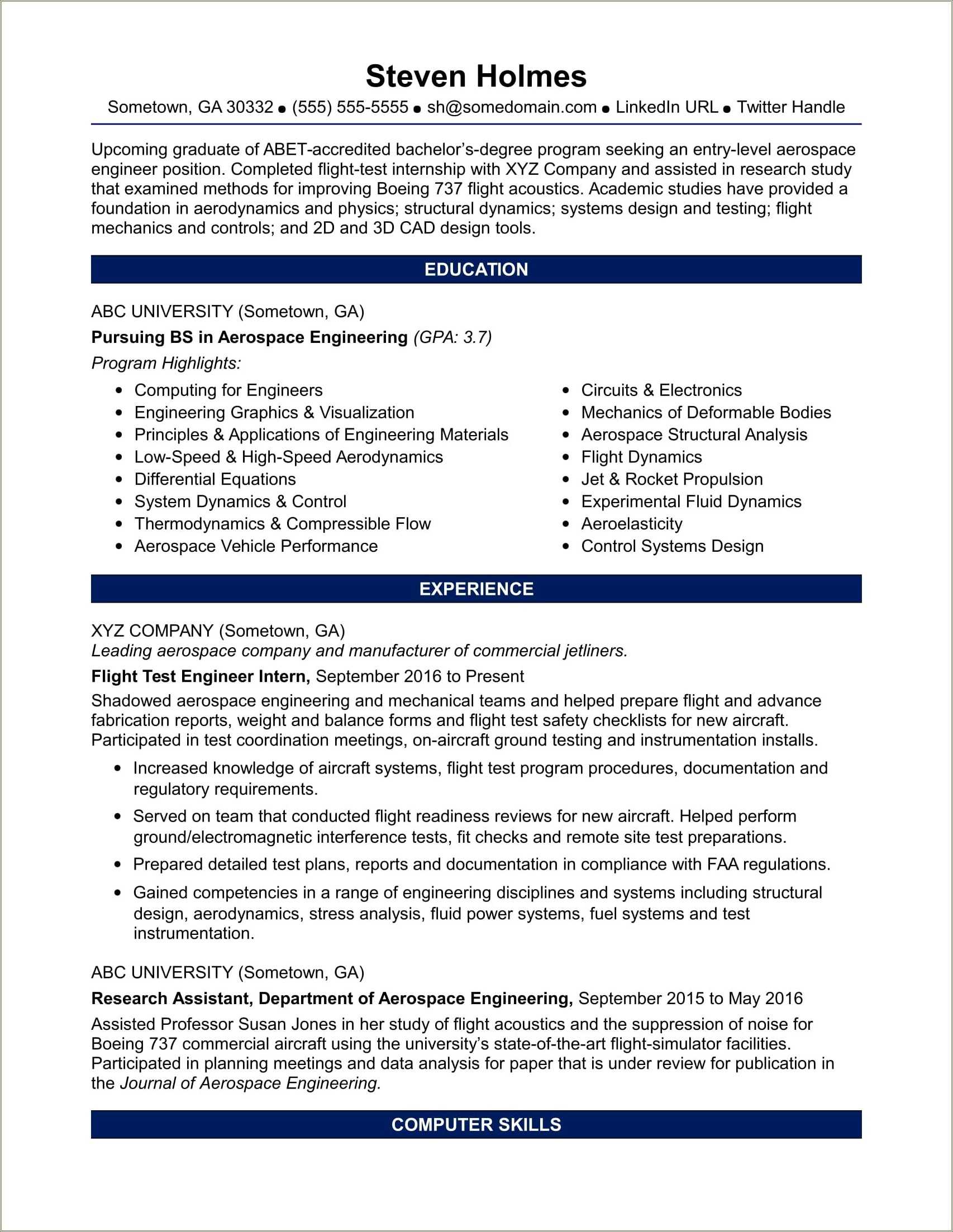 Computer Programer Entry Level Resume Sample
