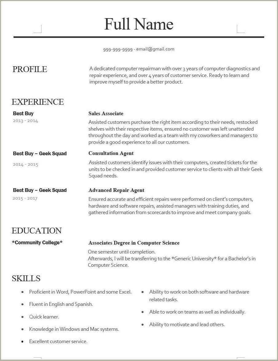 Computer Repair Job Description For Resume