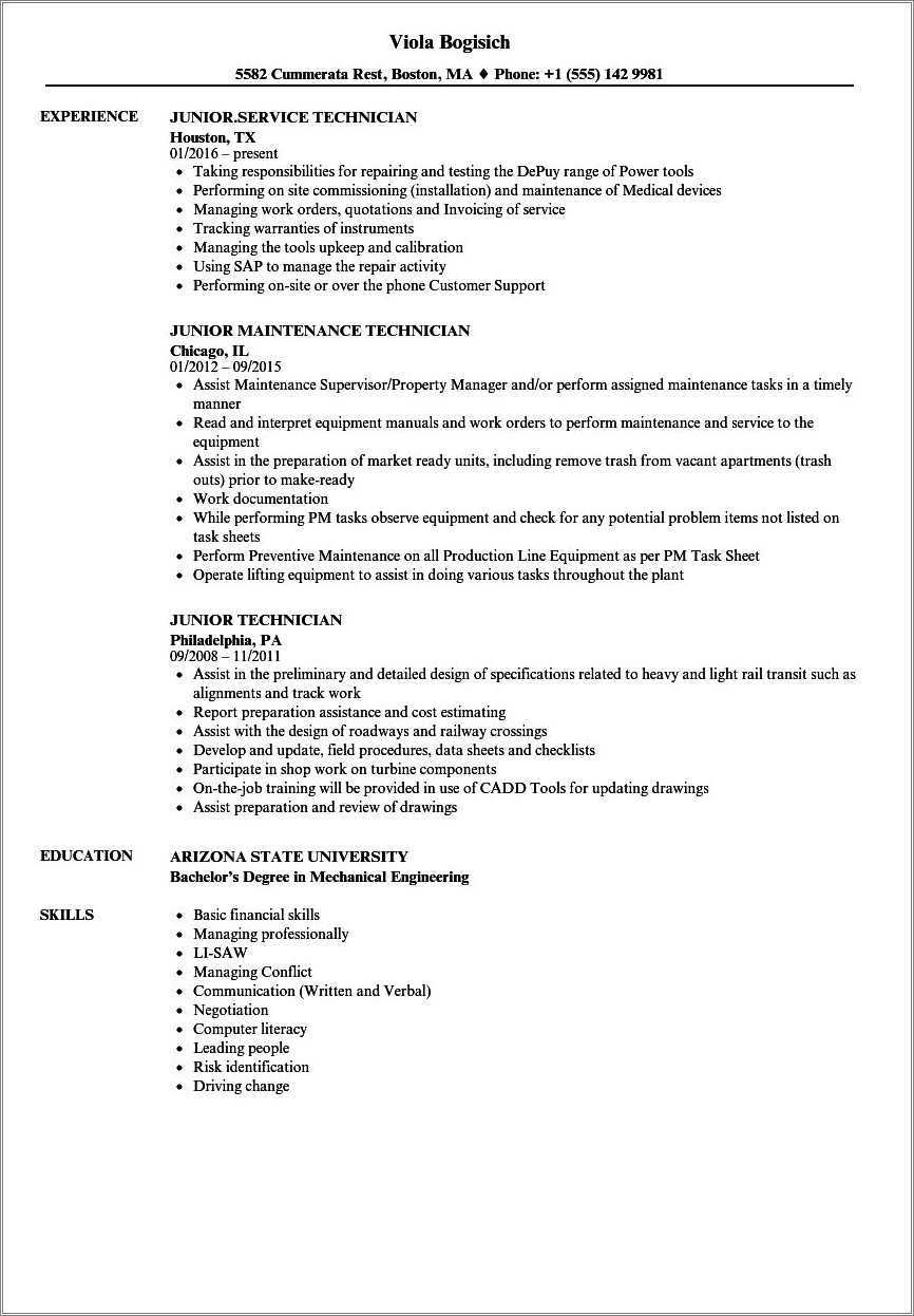 Computer Repair Technician Job Description Resume