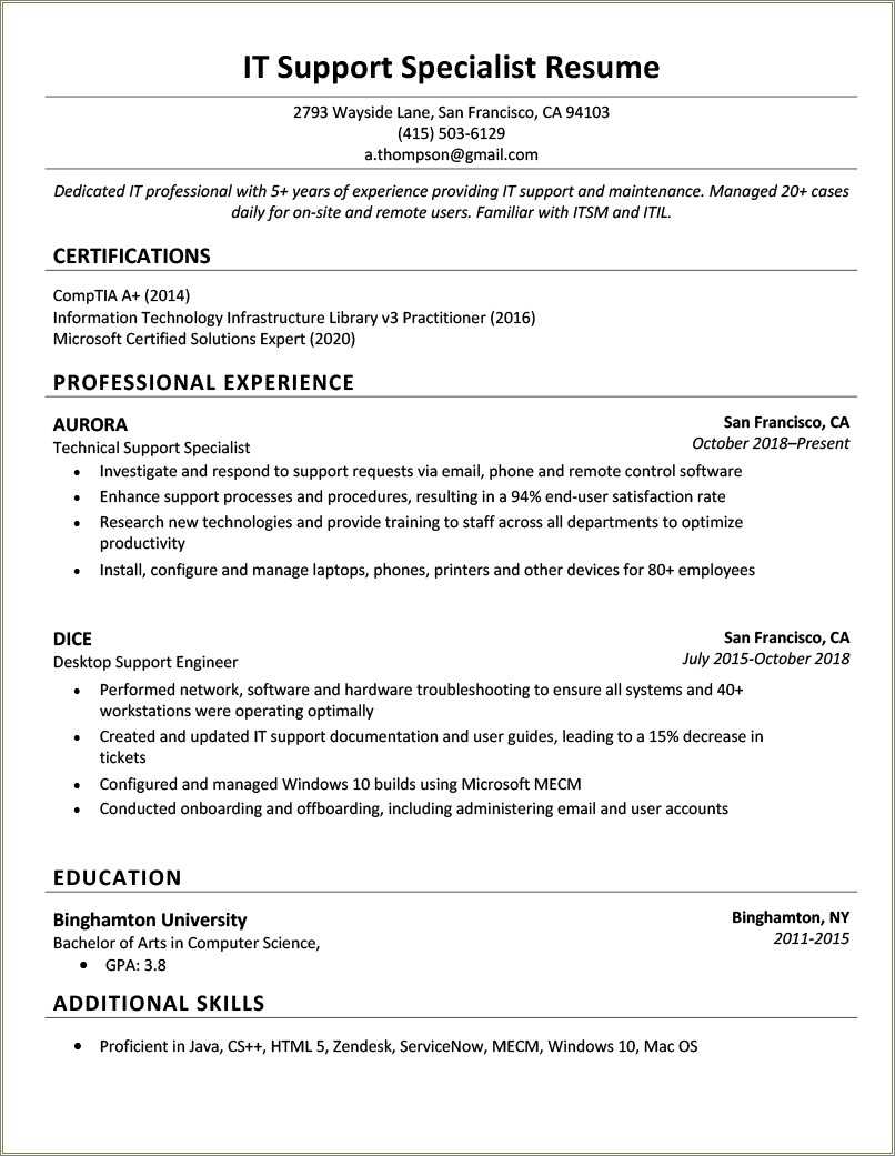 Computer Repair Technician Resume Example Pdf