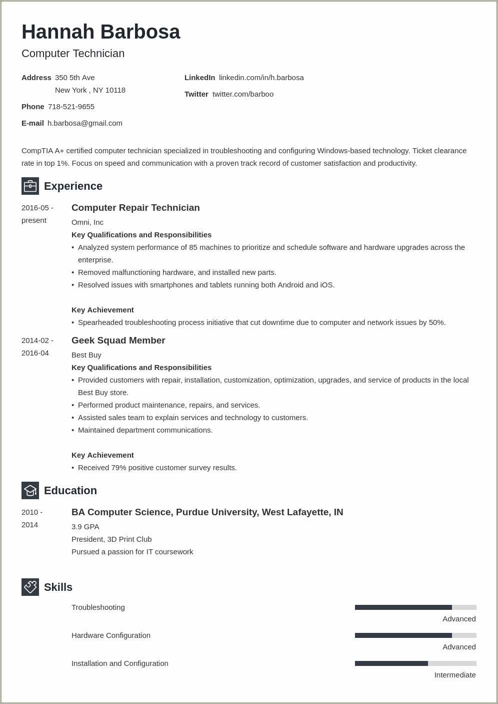 Computer Repair Technician Resume Objective