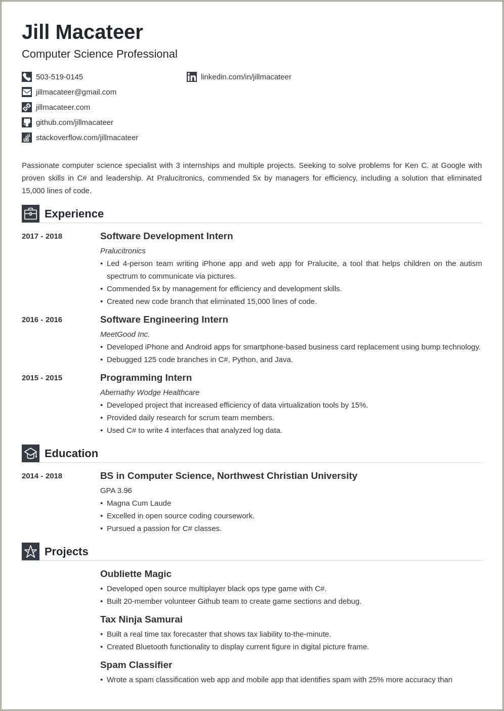 Computer Science Resume No Work Experience
