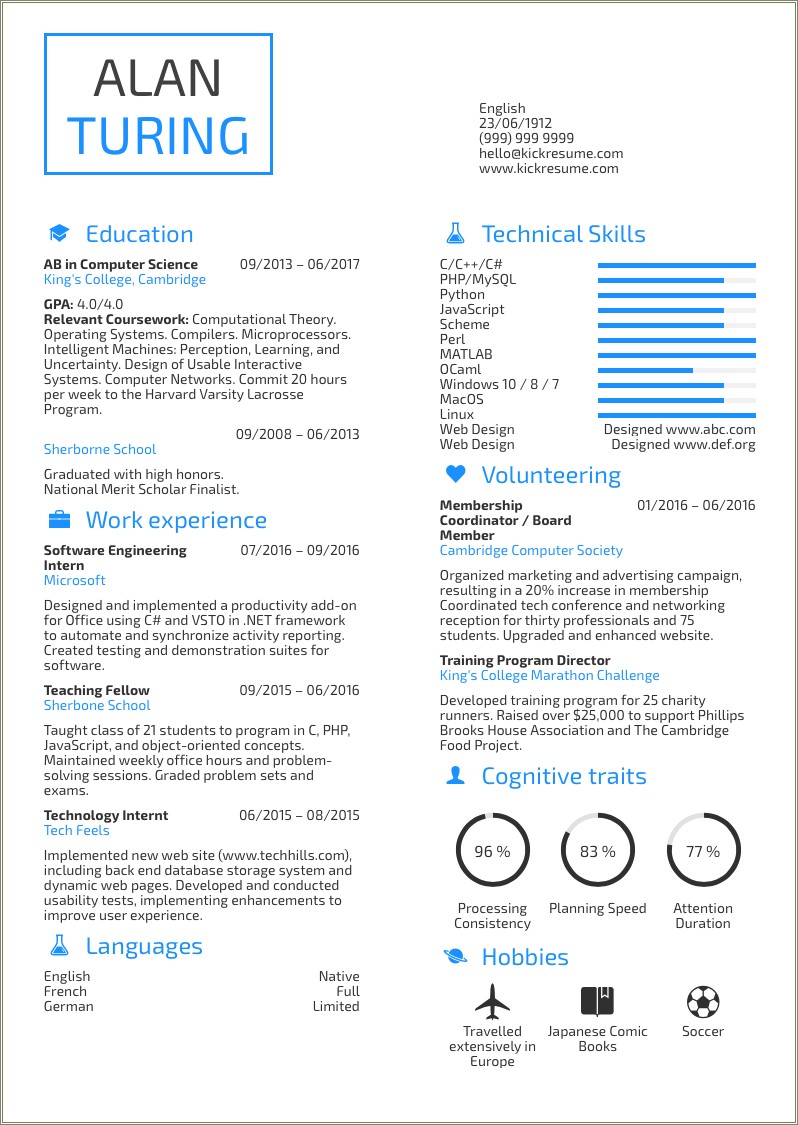 Computer Science Undergraduate Resume Sample