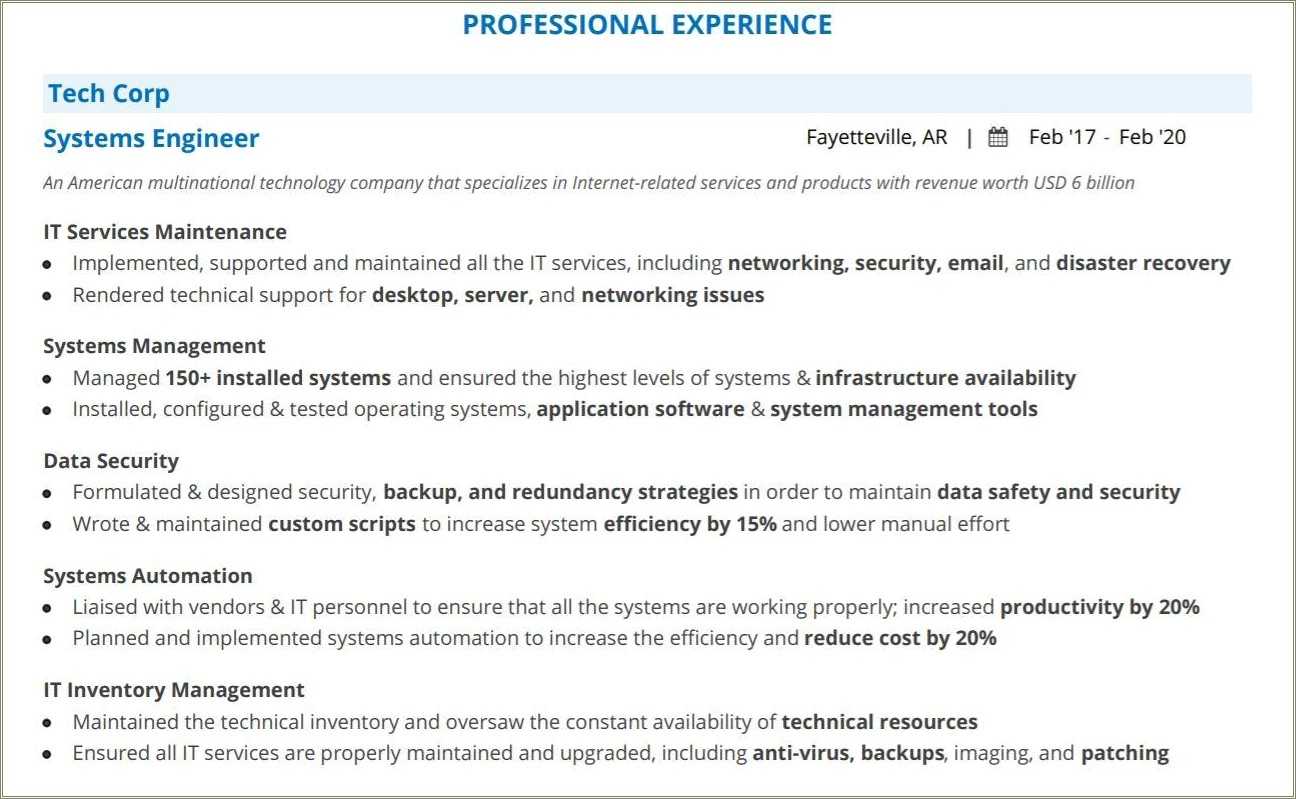 Computer Systems Engineer Resume Sample