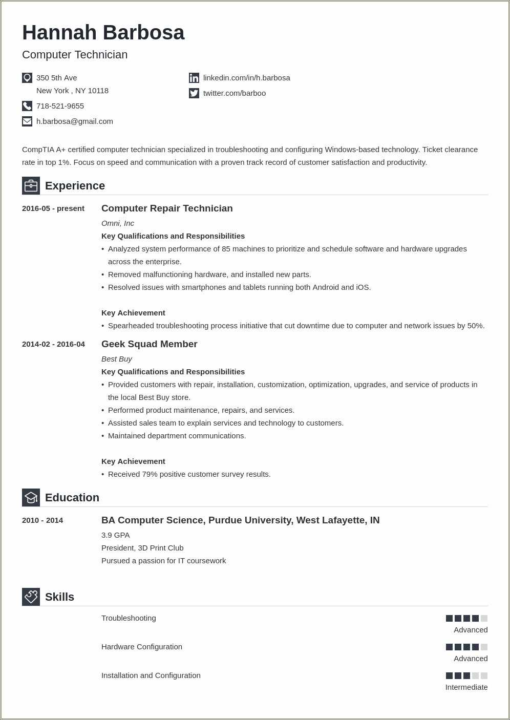 Computer Technician Resume Objective Sample
